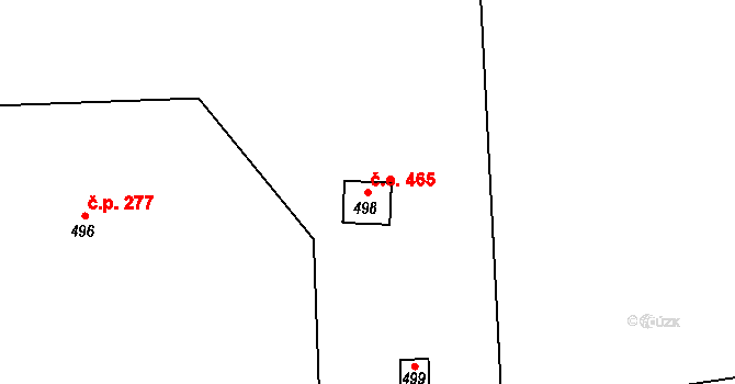 Hradištko 465 na parcele st. 498 v KÚ Hradištko u Sadské, Katastrální mapa