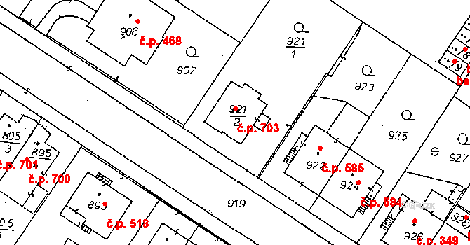 Poděbrady II 703, Poděbrady na parcele st. 921/2 v KÚ Poděbrady, Katastrální mapa