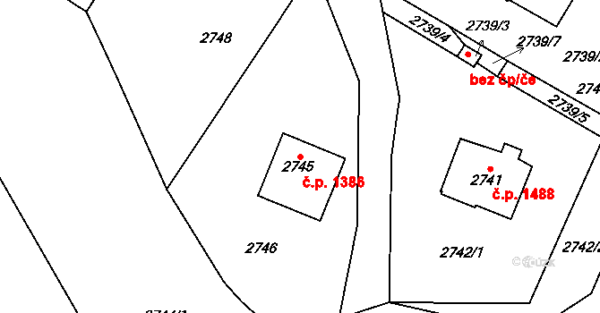 Kadaň 1386 na parcele st. 2745 v KÚ Kadaň, Katastrální mapa