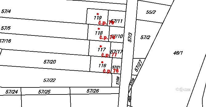 Koválovice u Tištína 77, Koválovice-Osíčany na parcele st. 117 v KÚ Koválovice u Tištína, Katastrální mapa