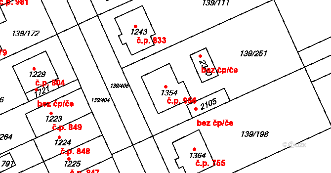 Podklášteří 956, Třebíč na parcele st. 1354 v KÚ Podklášteří, Katastrální mapa