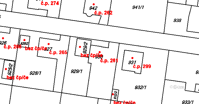 Pudlov 261, Bohumín na parcele st. 930 v KÚ Pudlov, Katastrální mapa