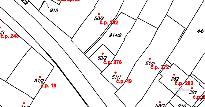 Sady 276, Uherské Hradiště na parcele st. 50/2 v KÚ Sady, Katastrální mapa