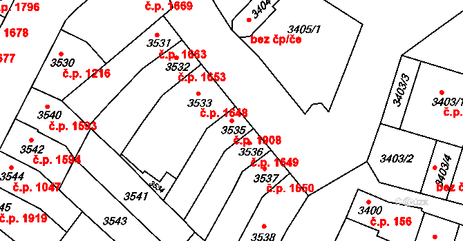 Žabovřesky 1908, Brno na parcele st. 3535 v KÚ Žabovřesky, Katastrální mapa