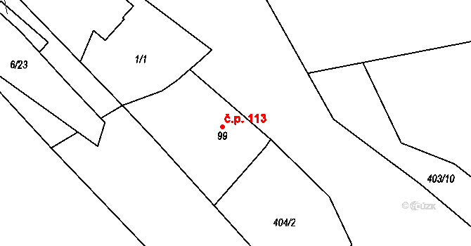 Kulířov 113 na parcele st. 99 v KÚ Kulířov, Katastrální mapa