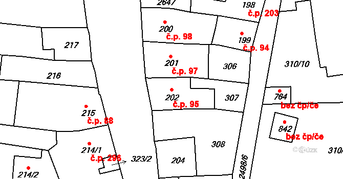 Česká Kamenice 95 na parcele st. 202 v KÚ Česká Kamenice, Katastrální mapa