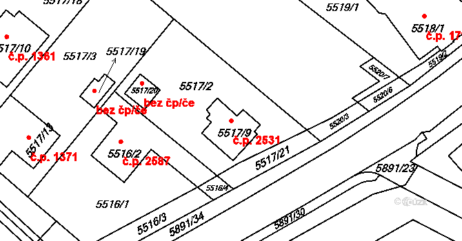 Frýdek 2531, Frýdek-Místek na parcele st. 5517/9 v KÚ Frýdek, Katastrální mapa