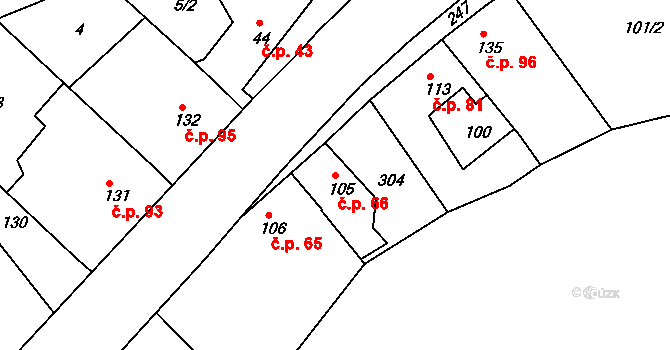 Nasobůrky 66, Litovel na parcele st. 105 v KÚ Nasobůrky, Katastrální mapa
