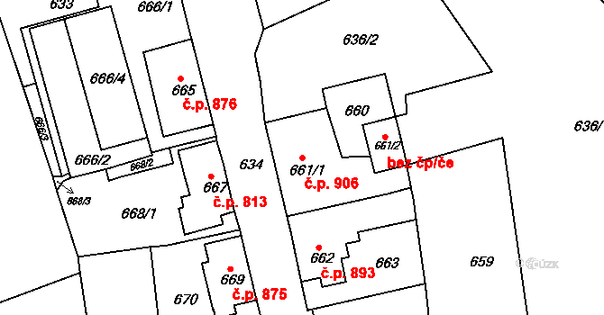 Sokolov 906 na parcele st. 661/1 v KÚ Sokolov, Katastrální mapa