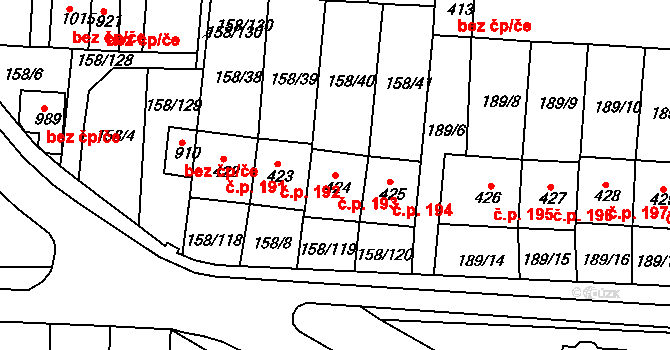Háje 193, Cheb na parcele st. 424 v KÚ Háje u Chebu, Katastrální mapa