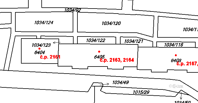 Cheb 2163,2164 na parcele st. 6405 v KÚ Cheb, Katastrální mapa