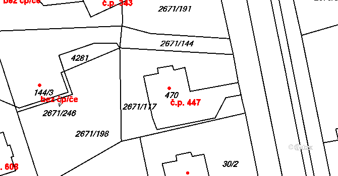 Černilov 447 na parcele st. 470 v KÚ Černilov, Katastrální mapa