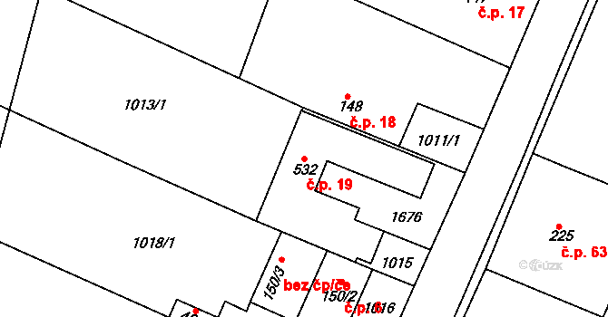 Semilkovice 19, Obříství na parcele st. 532 v KÚ Obříství, Katastrální mapa