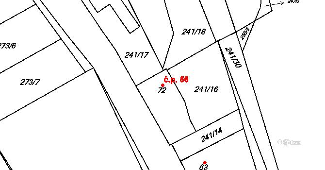 Zibohlavy 56, Kolín na parcele st. 72 v KÚ Zibohlavy, Katastrální mapa