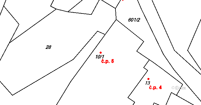 Hrušov 5 na parcele st. 10/1 v KÚ Hrušov nad Jizerou, Katastrální mapa