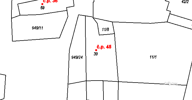 Zavidov 45 na parcele st. 39 v KÚ Zavidov, Katastrální mapa