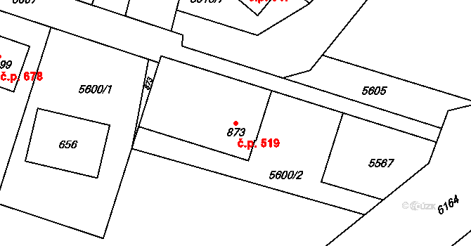 Halenkov 519 na parcele st. 873 v KÚ Halenkov, Katastrální mapa