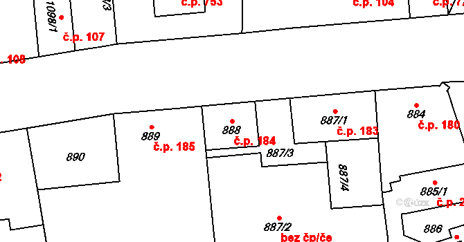 Řeporyje 184, Praha na parcele st. 888 v KÚ Řeporyje, Katastrální mapa