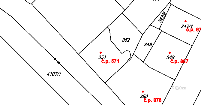 Žižkov 571, Praha na parcele st. 351 v KÚ Žižkov, Katastrální mapa