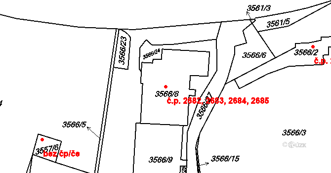 Žižkov 2682,2683,2684,2685, Praha na parcele st. 3566/8 v KÚ Žižkov, Katastrální mapa