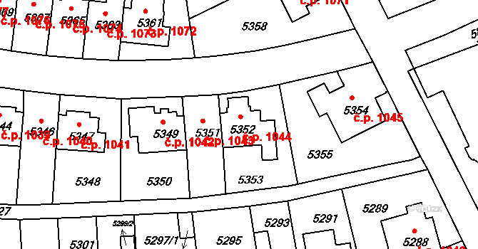 Záběhlice 1044, Praha na parcele st. 5352 v KÚ Záběhlice, Katastrální mapa