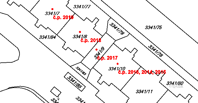 Chodov 2017, Praha na parcele st. 3341/9 v KÚ Chodov, Katastrální mapa