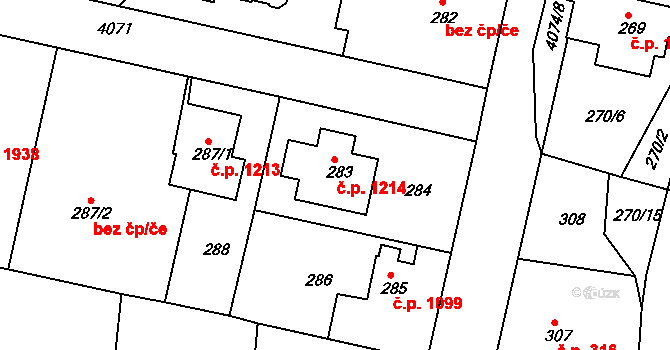 Modřany 1214, Praha na parcele st. 283 v KÚ Modřany, Katastrální mapa