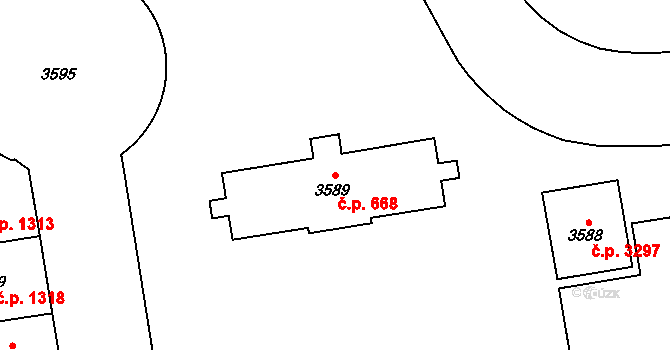 Smíchov 668, Praha na parcele st. 3589 v KÚ Smíchov, Katastrální mapa
