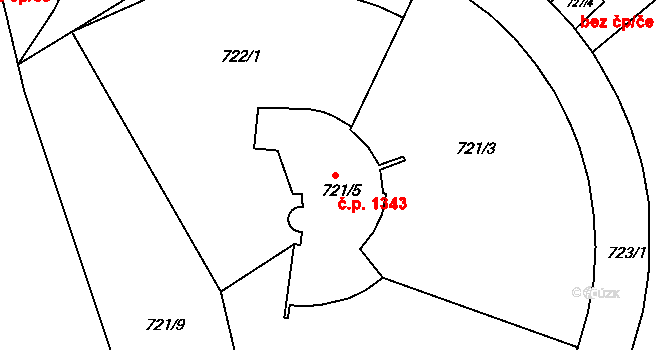 Smíchov 1343, Praha na parcele st. 721/5 v KÚ Smíchov, Katastrální mapa