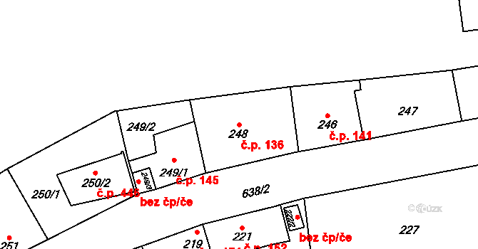 Veleslavín 136, Praha na parcele st. 248 v KÚ Veleslavín, Katastrální mapa