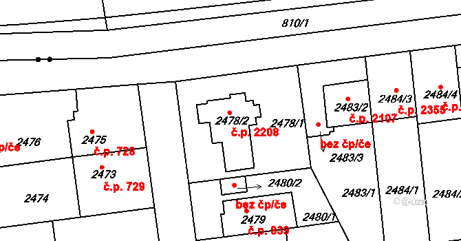 Strašnice 2208, Praha na parcele st. 2478/2 v KÚ Strašnice, Katastrální mapa
