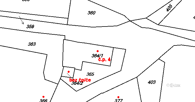 Nalžovice 4 na parcele st. 364/1 v KÚ Nalžovice, Katastrální mapa