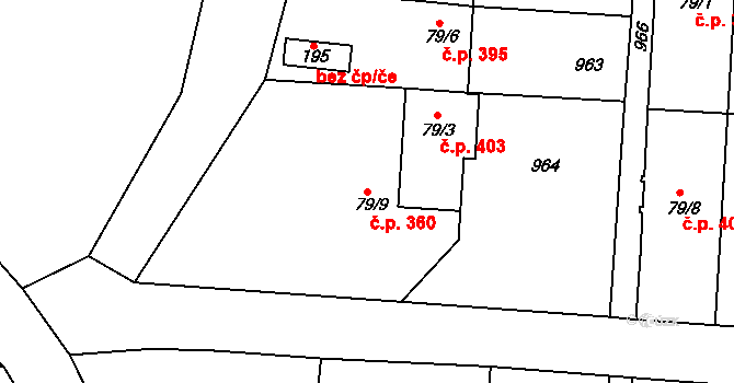 Pilníkov 360 na parcele st. 79/9 v KÚ Pilníkov III, Katastrální mapa