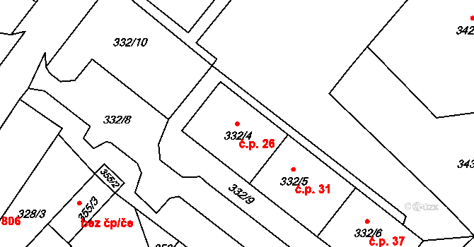 Rumburk 1 26, Rumburk na parcele st. 332/4 v KÚ Rumburk, Katastrální mapa