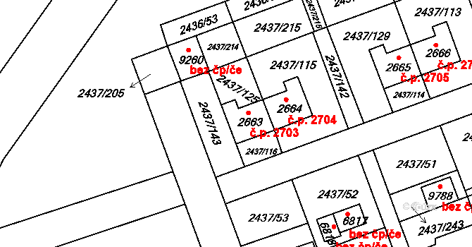 Hodonín 2703 na parcele st. 2663 v KÚ Hodonín, Katastrální mapa