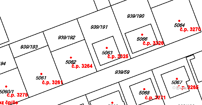 Hodonín 3325 na parcele st. 5063 v KÚ Hodonín, Katastrální mapa