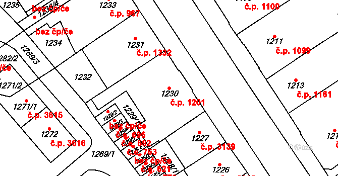 Chomutov 1201 na parcele st. 1230 v KÚ Chomutov I, Katastrální mapa