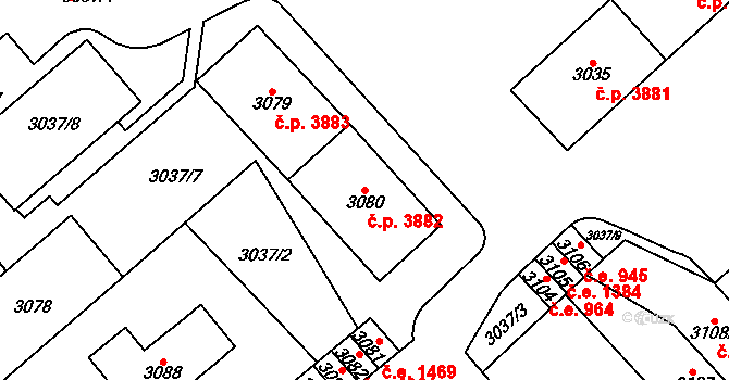 Chomutov 3882 na parcele st. 3080 v KÚ Chomutov I, Katastrální mapa