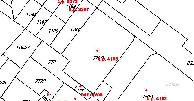 Chomutov 4183 na parcele st. 779/1 v KÚ Chomutov II, Katastrální mapa