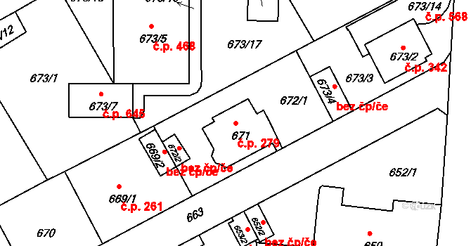 Liberec XI-Růžodol I 279, Liberec na parcele st. 671 v KÚ Růžodol I, Katastrální mapa