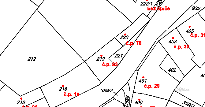 Ostrovačice 83 na parcele st. 219 v KÚ Ostrovačice, Katastrální mapa
