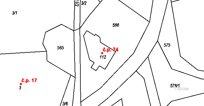 Minkovice 74, Šimonovice na parcele st. 112 v KÚ Minkovice, Katastrální mapa