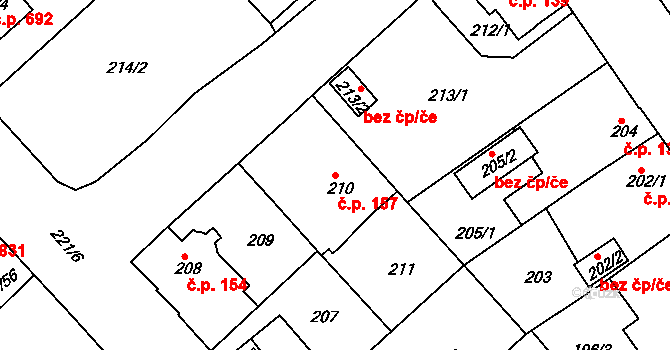Černice 157, Plzeň na parcele st. 210 v KÚ Černice, Katastrální mapa