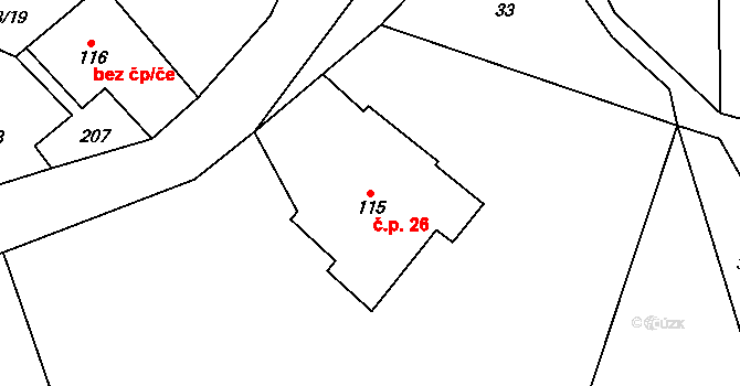 Skuhrov 26, Česká Třebová na parcele st. 115 v KÚ Skuhrov u České Třebové, Katastrální mapa