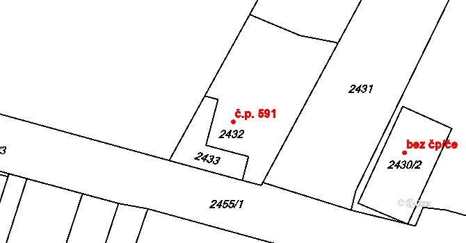 Šumbark 591, Havířov na parcele st. 2432 v KÚ Šumbark, Katastrální mapa