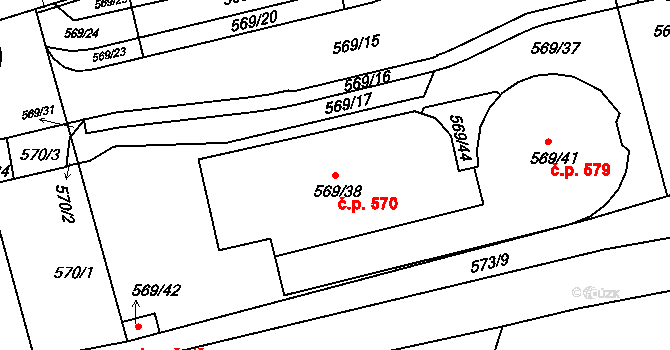 Ponava 570, Brno na parcele st. 569/38 v KÚ Ponava, Katastrální mapa