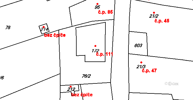 Chotiměř 111 na parcele st. 172 v KÚ Chotiměř, Katastrální mapa