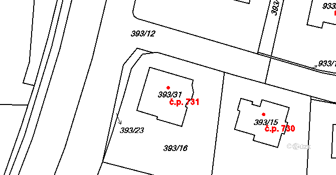 Štětí 731 na parcele st. 393/31 v KÚ Štětí I, Katastrální mapa