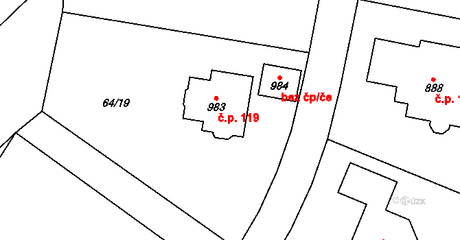 Brtnice 119, Velké Popovice na parcele st. 983 v KÚ Velké Popovice, Katastrální mapa