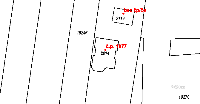 Hrušovany nad Jevišovkou 1077 na parcele st. 2014 v KÚ Hrušovany nad Jevišovkou, Katastrální mapa